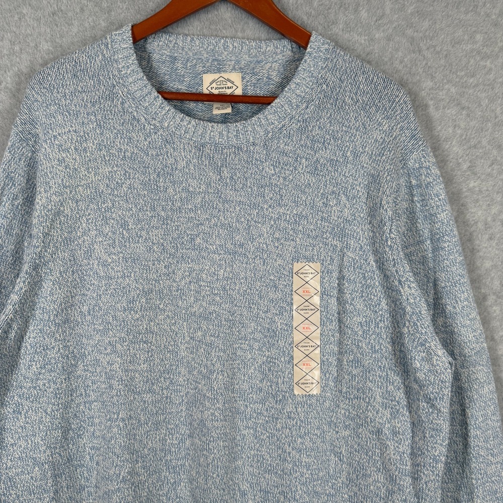 St. Johns Bay Sweater Mens XXL Blue Light Blue Marl Cotton Crew Neck Pullover